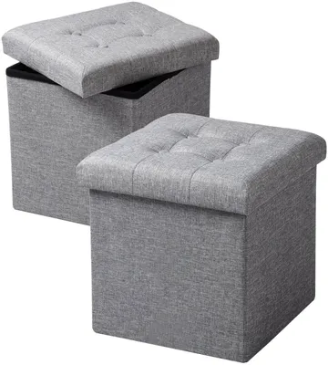 Obrázek produktu pro Sada dvou skládacích stoliček s úložným prostorem | Světlě šedá barva | Rozměry: 37,5 x 37,5 x 38 cm