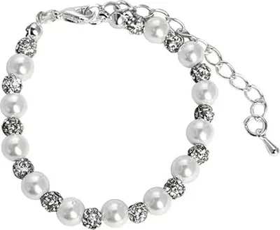 Produktbild von Damenarmband mit Kunstperlen, glitzerndem Strass-Dekor, verstellbare Handgelenkkette mit verlängerter Kette, Party- und Abschlussballschmuck, Urlaubs- und Jahrestagsgeschenk