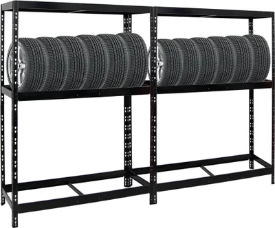 Produktbild von Mega Deal | 2x Reifenregal Tiger | HxBxT 180x130x50 cm | bis zu insgesamt 24 Reifen | mit Fachboden | Schwarz