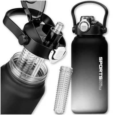 Produktbild von Kuketo | Trinkflasche 2 l mit Fruchteinsatz, Trinkhalm und Skala – Sportflasche für Training, Fitness und Alltag