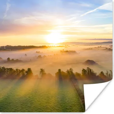 Produktbild von MuchoWow® Poster Farbenfroher Sonnenaufgang über einer ruhigen Landschaft 50x50 cm - Wohnzimmerdekoration