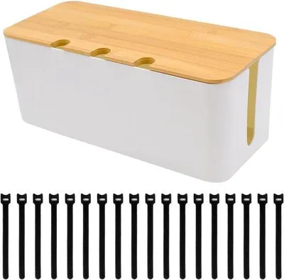 Produktbild von Kabelbox Holzdeckel 3 Löcher weiß Kabelmanagement