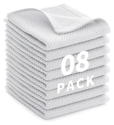 Immagine prodotto di Set di 8 strofinacci, 30 x 30 cm, colore bianco, altamente assorbenti, in cotone