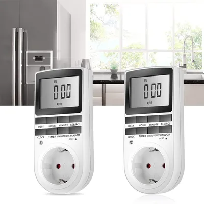 Produktbild von Zeitschaltuhr, Digital Electrical Timer Socket (2 Stück), mit LCD-Anzeige 10 konfigurierbaren einbruchsicheren Zufallsfunktion, 3680W