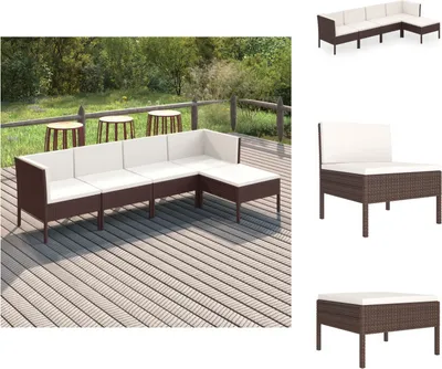 Produktbild von vidaXL 5-tlg. Garten-Lounge-Set mit Auflagen Poly Rattan Braun -  Gartenmöbel-Sets