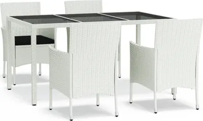 Produktbild von vidaXL 5-tlg. Garten-Essgruppe mit Kissen Weiß Poly Rattan