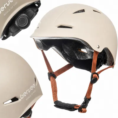 Zdjęcie produktu dla Kask rowerowy dziecięcy na hulajnogę Bervee SCOUT, XS/S, regulowany, 46-56 cm, lekki, wentylowany, wytrzymały, beżowy