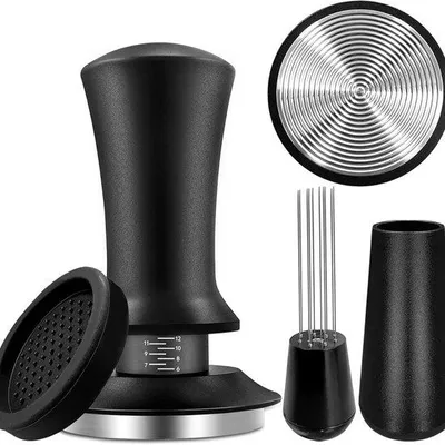 Imagen del producto de Prensador de café - Prensador para espresso - Prensador de 58 mm para espresso - Prensador para espresso de aluminio y acero inoxidable - Prensador ergonómico autonivelante - Para baristas -