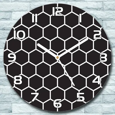 Produktbild von Wanduhr aus Glas Rund fi 30 Schwarz-weiße Wabe Quarz Deko Schlafzimmer Büro