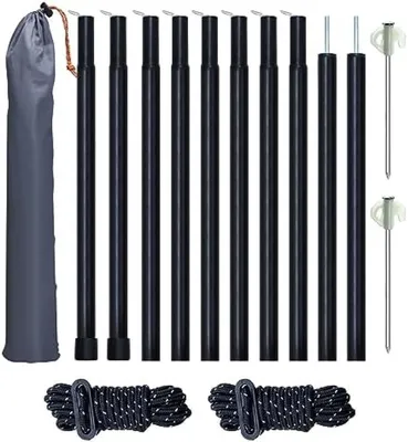 Produktbild von PolkaHome® Zeltstangen-Set 2er, Teleskopstange Edelstahl, Verstellbar 43-200 cm, Aufstellstange für Zelt, Tarp, Markise und Sonnensegel