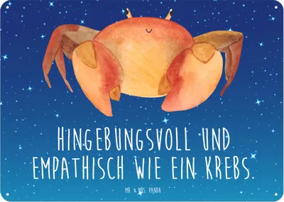 Produktbild von Mr. & Mrs. Panda Schild Sternzeichen Krebs DIN A5 - Sternenhimmel Blau - Geschenk, Magnetschild, Krabbe, Meerestier, Meer, tafel, Wandbild, Geburtstag Juni, Blechschild