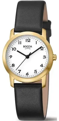 Produktbild von Boccia Damen Armbanduhr Classic 3291-04 Reintitan goldplattiert mit Lederband schwarz