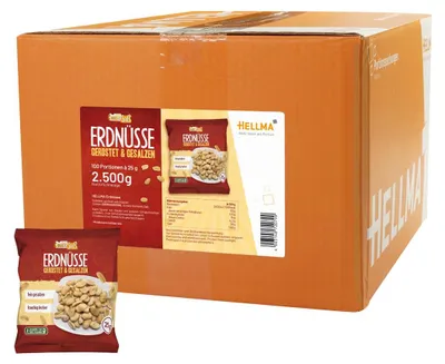 Image de Cacahuètes Hellma, salées et grillées, 100 portions de 25 g chacune