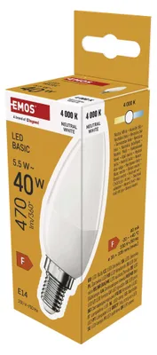 LED žárovka Basic svíčka / E14 / 5,5 W (40 W) / 470 lm / neutrální bílá 