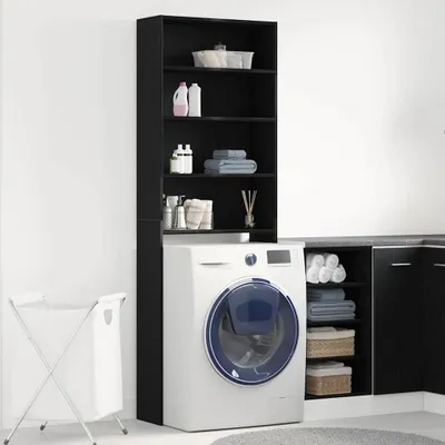 Produktbild von Waschmaschinen-Schrank in Schwarz mit Eichen-Optik, 64 x 24 x 190 cm