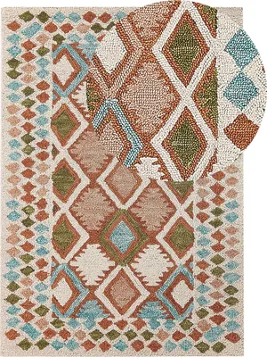 Obrázok produktu pre BELIANI Koberec viacfarebný vlnený 160 x 230 cm ručne všívaný s geometrickým vzorom boho obývacia izba spálňa