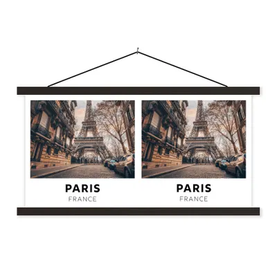 Produktbild von MuchoWow® Textilposter Paris - Frankreich - Eiffelturm 60x30 cm mit schwarzem Rahmen - Textilien
