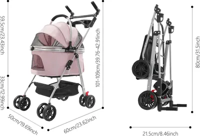 Produktbild von Hundebuggy - Hundewagen - Faltbar - Aluminiumlegierung - Oxford-Gewebe - Für große Rassen - Tragkraft 12 kg - Rosa