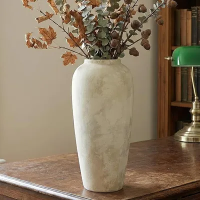 Imagen del producto de Vaso de cerámica rústico de color amarillo, estilo vintage, de 38 cm de altura. Ideal como jarra grande para el salón, con 15 pulgadas de altura, perfecta para bodas, mesas de comedor y como regalo