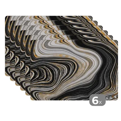 Obrázok produktu pre MuchoWow® Podložky Sada 6 podložiek Umývateľné podložky 30x45x0.3cm Mramor - zlatá - čierna Podložka pod stôl Nekĺzavá a odolná voči teplu