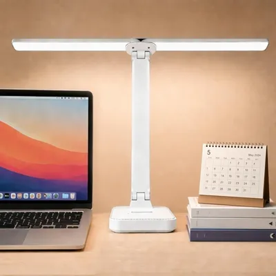 Produktbild von Schreibtischlampe mit LED-Technologie, doppelter Lampenkopf, dimmbar und mit flexiblem Arm, 3 Farbtemperaturen