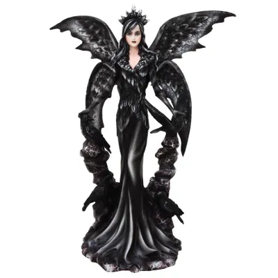 Produktbild von Dekofigur Gothic Elfe mit Raben - Figur Fairy Nacht Schwarz Fantasy Fantasy-Figur