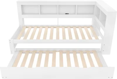Produktbild von okwish Schlafsofa 90x200 Tagesbett ohne Matratze,Jugendbett mit Ausziehbett und Lattenrost,Daybett mit Steckdose und 2 USB-Anschlüssen,Weiß