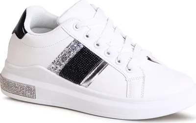 Produktbild von topschuhe24 2966 Damen Plateau Sneaker Glitzer Skater Turnschuhe , Farbe:Weiß Schwarz, Größe:37 EU