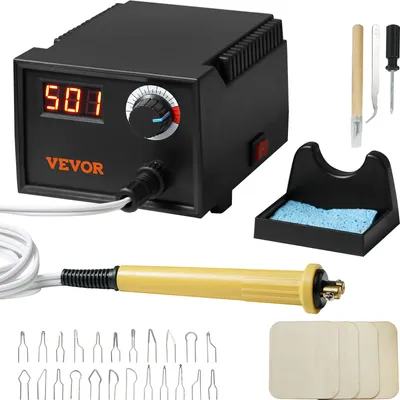 Produktbild von VEVOR Professionelles Holzbrenner Werkzeug Brandmalerei, Brandmalerei-Set Holzbrennwerkzeug Digital Display, Brandmalgerät Pyrography Machine Set, Brandmalstation inkl. 23 Drahtspitzen Brandmalkolben