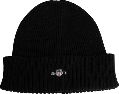 Produktbild von GANT Beanie aus Baumwollmischung mit Logo, Schwarz One Size