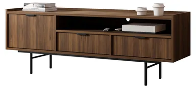 Produktbild von MIRJAN24 TV-Lowboard Edison 150, Stilvoll Wohnzimmer, Lowboard mit eins Drehtüren und zwei Schubladen (Farbe: Nuss Warmia)