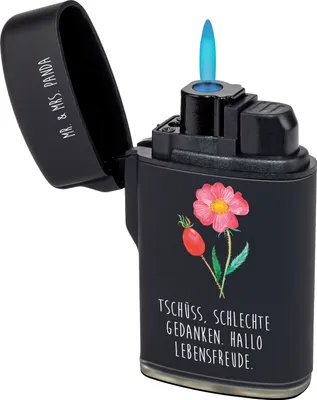 Produktbild von Mr. & Mrs. Panda Feuerzeug Blume Hagebutte - Schwarz - Geschenk, sturmfeuerzeug, zigarettenanzünder, Lebensfreude, Zünder, Schlechte Gedanken, Garten, Feuerzeuge
