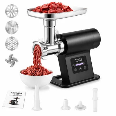 Produktbild von 3200W Elektrischer Fleischwolf 5-in-1 Küchenmaschine mit LED Touchscreen, Auto-Reverse, 3 Lochscheiben, 4 Kegelaufsätzen, Wurst & Hackfunktion, Grau