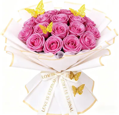 Image de Roses artificielles, 30 pièces, couleur rose, bouquet de fleurs, décoration papillon, idéal pour la Saint-Valentin