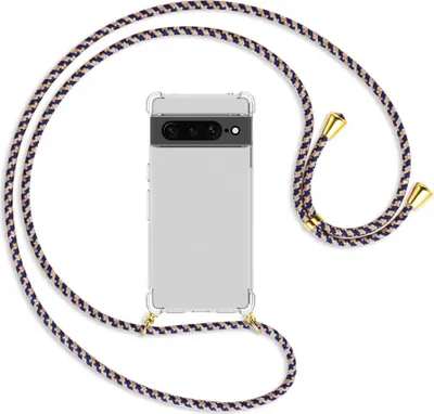 Produktbild von Handykette Backcover-Schutzhülle mit Band (Metall goldfarben) für Google Pixel 7 Pro - blau+beige