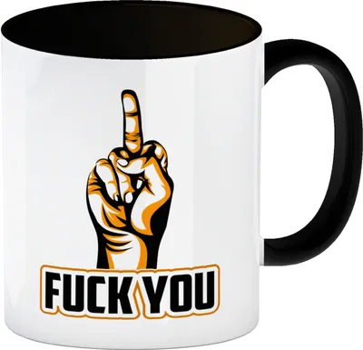 Produktbild von Fuck You Kaffeebecher in schwarz mit Mittelfinger Motiv