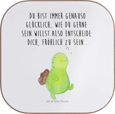 Produktbild von Mr. & Mrs. Panda Getränkeuntersetzer Schildkröte Pfeifen - Weiß - Geschenk, Untersetzer Glas, Tischuntersetzer, Schildkröten, Motivation, für Gläser, gläseruntersetzer