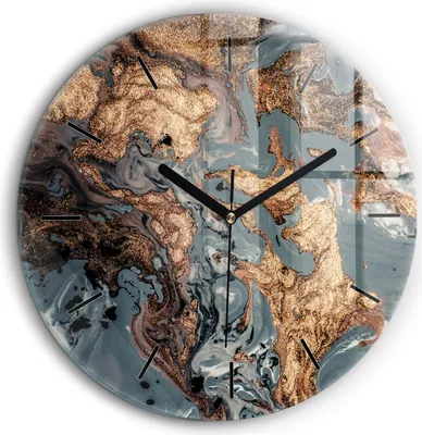 Produktbild von Wallfluent Große Wanduhr – Stilles Quarzuhrwerk - Uhr Dekoration Wohnzimmer Schlafzimmer Küche - Zifferblatt mit Striche - schwarze Zeiger - 60 cm - Marmorgold abstrakt