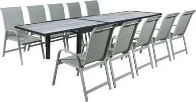 Image de Table extensible et chaises de jardin en aluminium "Lagos" - 200/320 x 105 x 76 cm - Taupe - 10 places