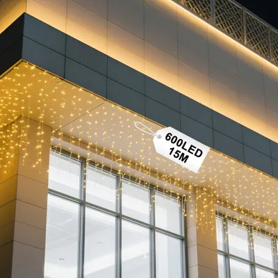 Obrázok produktu pre Solárna svetelná reťať LARS360, vianočné osvetlenie, 15 metrov, 600 LED, teplá biela farba, 8 režimov osvetlenia, diaľkové ovládanie, funkcia pamäte, časovač a funkcia nabíjania cez USB-C