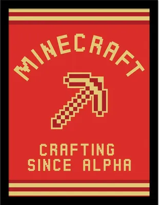 Image de Minecraft - Poster encadré "Crafting Since Alpha" PM11089 (40 cm x 30 cm) (Rouge/Jaune)