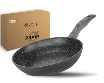 Obrázek produktu pro Pánev DIVORY 24 cm pro indukční vaření – s nepřilnavým povrchem, univerzální pánev pro všechny typy sporáků, vhodná do myčky (šedé dřevo, 24 cm)