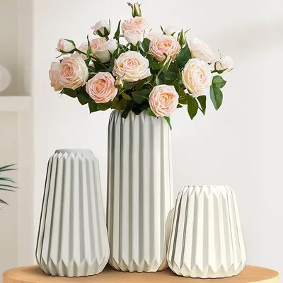 Produktbild von Keramikvasen-Set, 3er-Set – weiße Vase für moderne Wohndekoration, Vase für schöne Raumdekoration, Tischdekoration für Partys, Büro, Tafelaufsatz