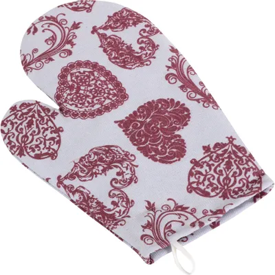 Produktbild von Topflappen mit Spitze Herz Design, Grau Bordeaux, 28 x 18 cm, mit Magnet