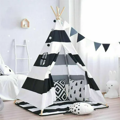 Produktbild von WISFOR Tipi Zelt Kinder Spielzelt zelt 100% Baumwoll 120x120x135cm,Schwarz/Weiß