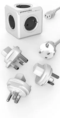 Produktbild von allocacoc PowerCube ReWirable Travel Plugs GRAU + DE Kabel, Reiseadapter & 5x Verteiler, 230V Schuko