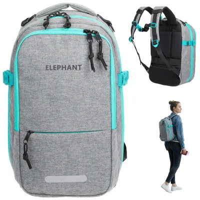 Produktbild von Rucksack Handgepäck klein Flugzeug Reiserucksack Damen Laptoprucksack Ryanair 40x25x20 cm Travel Daypack Elephant Fly small 13124 Grau Türkis +Gurt