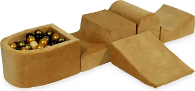 Produktbild von Schaumstoff-Spielset mit Hügel und Mikro-Bällepool – samtig weicher Karamell mit Bällebadbällen 100 Stück / Beige, Altgold, Gold, Schwarz