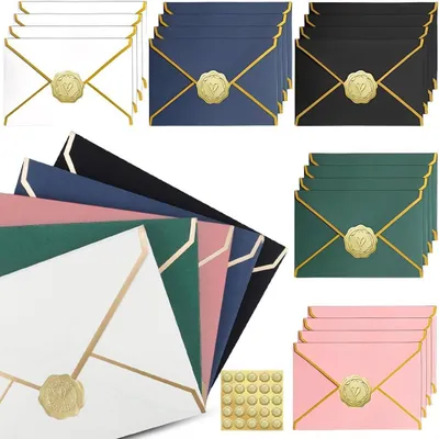 Productafbeelding van Uitnodigingsenveloppen - Enveloppen set - Kaarten versturen - Met gouden stickers - 175 x 135 cm - Meerkleurig