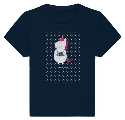 Produktbild von Mr. & Mrs. Panda Babyshirt Einhorn Fotograf 6. - 12. Monat - French Navy - Geschenk,  T-Shirt, Kamera, Kinder, Städtereise, Einhörner, Kurztrip, Organic Baby Shirt